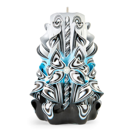 Handmade Carved Candle - Surprise Gift For Her - Decor Birthday Halloween Thanksgiving Christmas - Spiritual Living Room Home Decor Candles - Unique Engagement Wedding Idea - White Blue - Ordagio