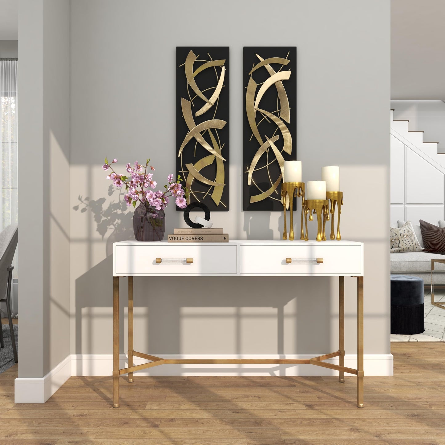 CosmoLiving by Cosmopolitan Aluminum Metal Abstract Decorative Candle Holder Melting Drip Candle Stand, Set of 3 Candlestick Holder 12", 10", 8"H, Gold