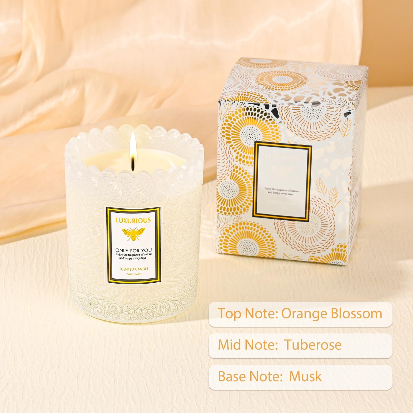 Tuberose Scented Candle, Candles for Home Scented, Luxury Jar Candles for Women, Candles Gifts for Women, Natural Soy Wax Candle, 7 oz 40 Hours