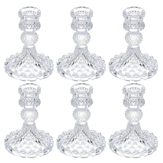 6 PCS Glass Candlestick Holders, Crystal Candle Holders& Glass Candle Holder for Wedding Party Table, Thick Candle Holders for Rustic, Party Supplies, Anniversary, Dining Room Table, Valentine's Day