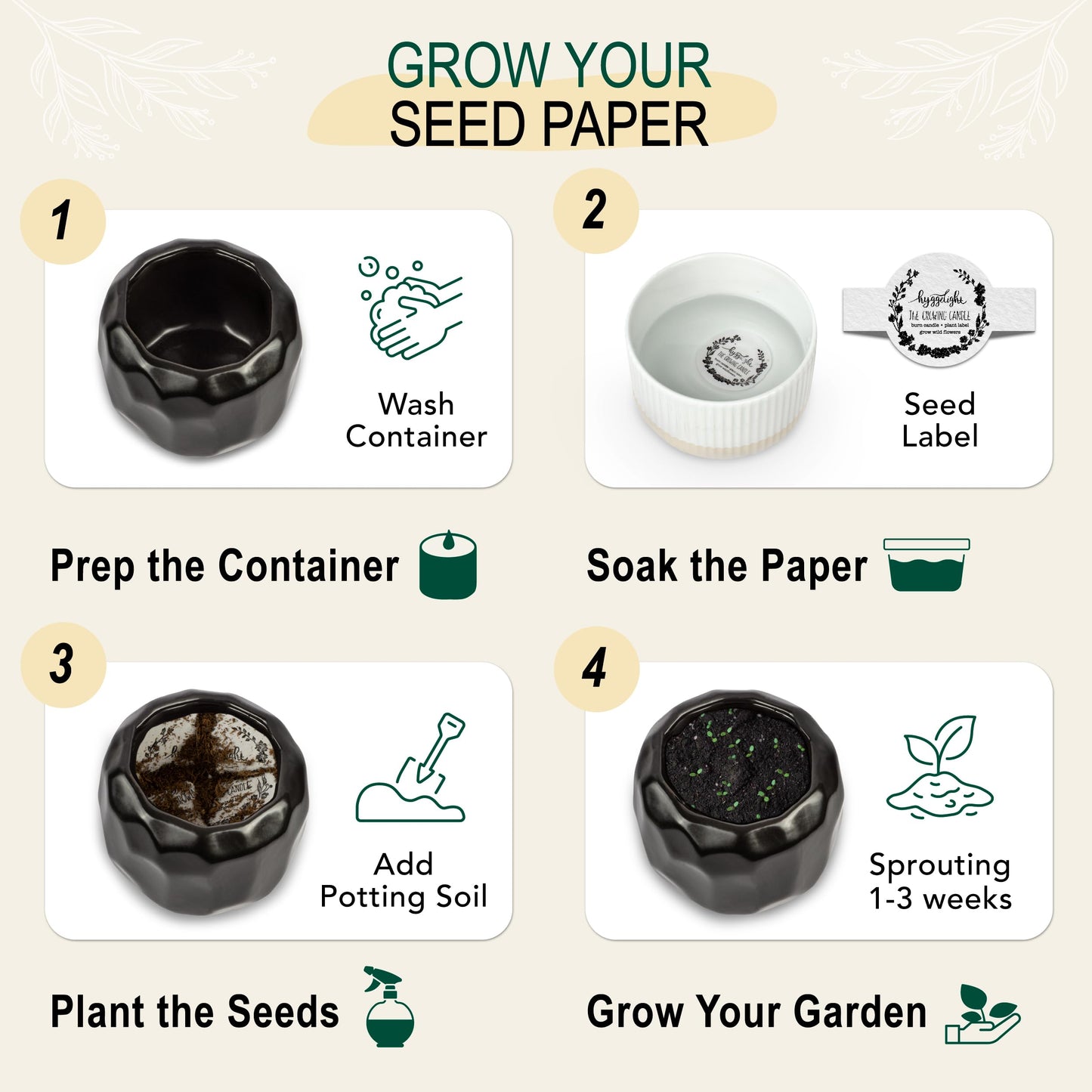 The Growing Candle, Unscented Fragrance Free Candles, 13oz Ceramic Pot, 100% Soy, Emma