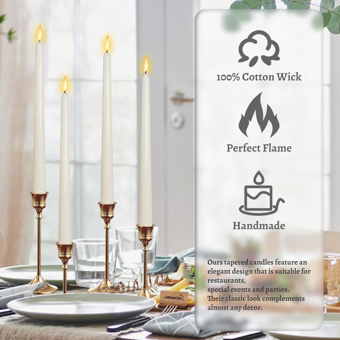 Smokeless Unscented Milk White Taper Candles 10 Inch Long Lasting Burn Taper Candlesticks Elegant for Home Wedding Decorations