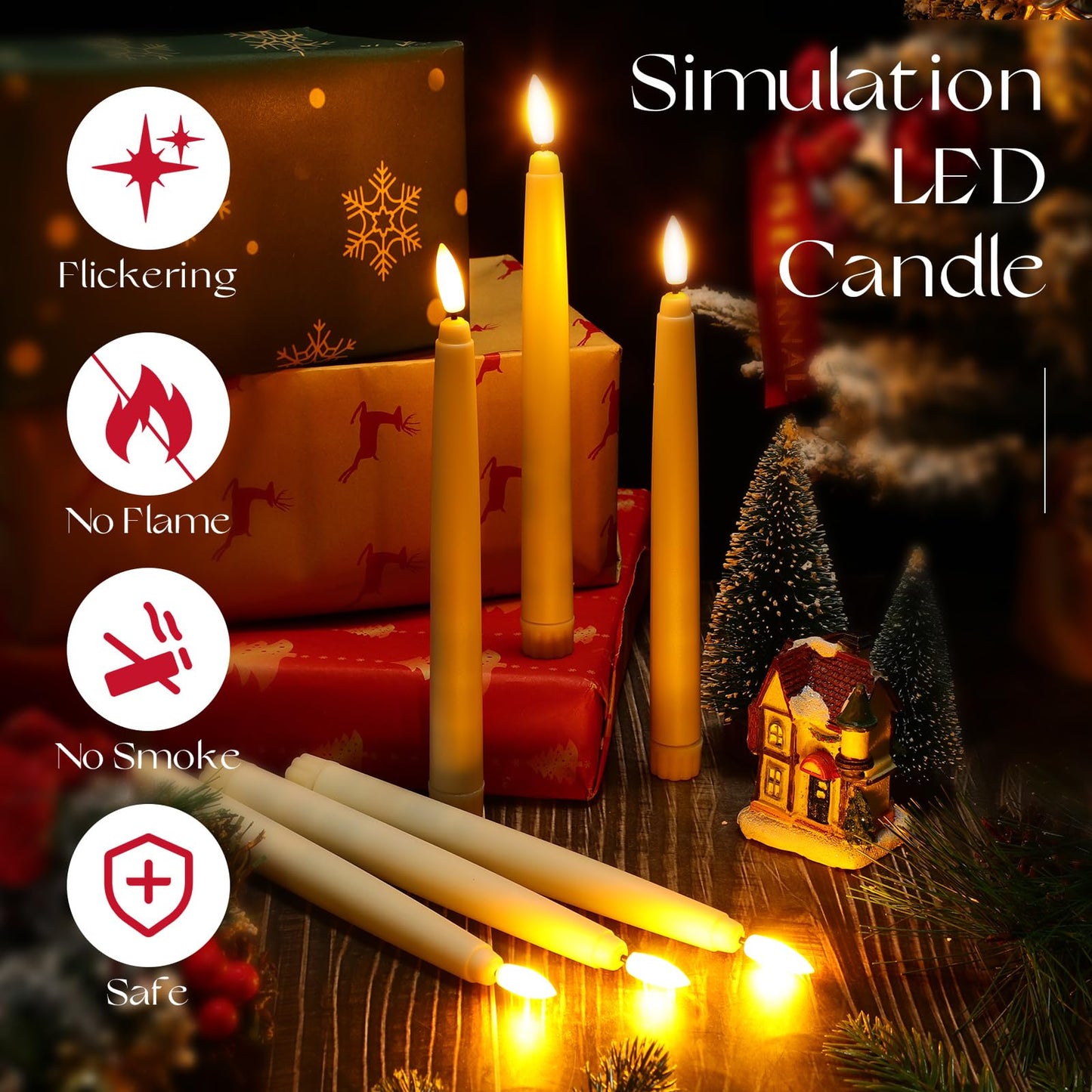 Baquler 36 Pcs Flameless Taper Candles LED Taper Candles Flickering Bulk Ivory LED Candlestick for Easter Wedding Church Halloween Christmas Party Decor Table Centerpiece, 8.5 in, No Batteries