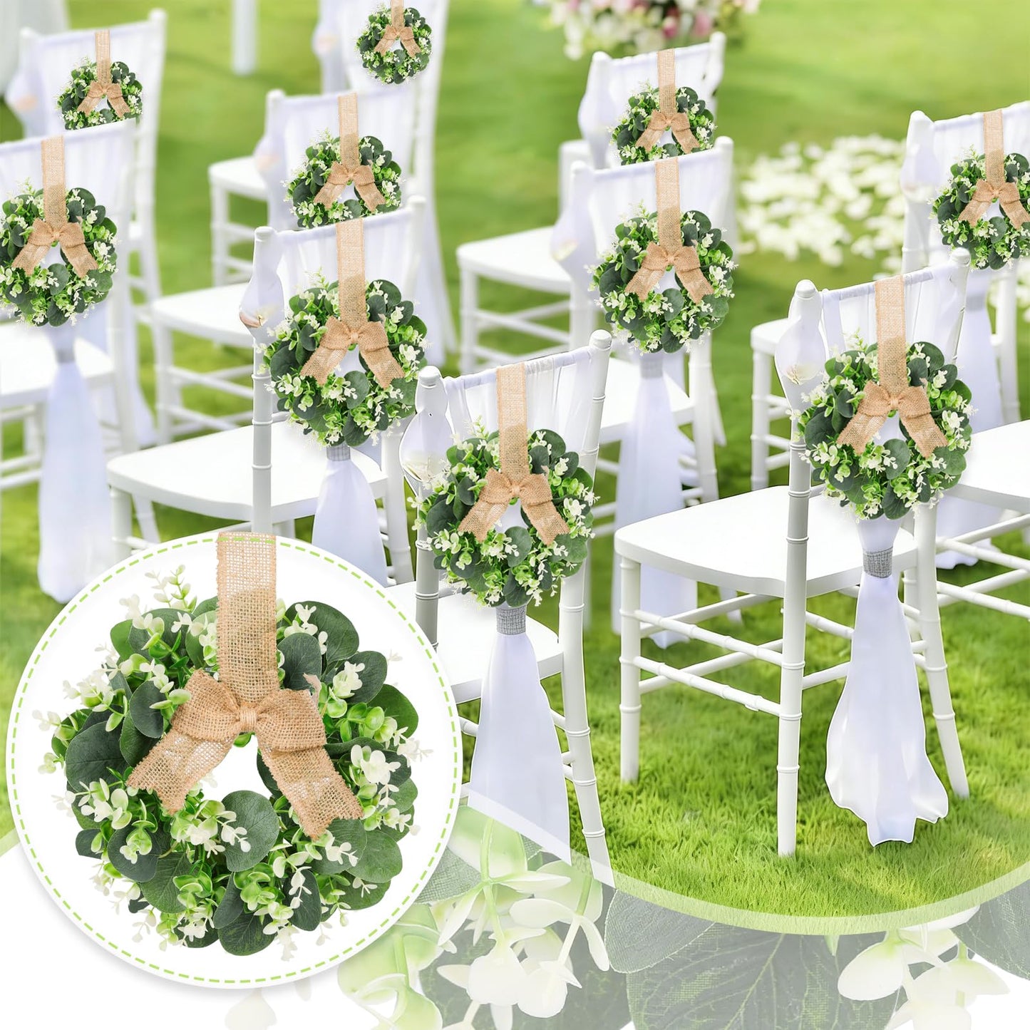 10PCS Eucalyptus Candle Rings Wreaths, Artificial Greenery Faux Kitchen Cabinet Wreath,Spring Wreath with Burlap Ribbon, Pillar Candle Holder Wreath for Porch Wall Window Farmhouse Wall Home Decor