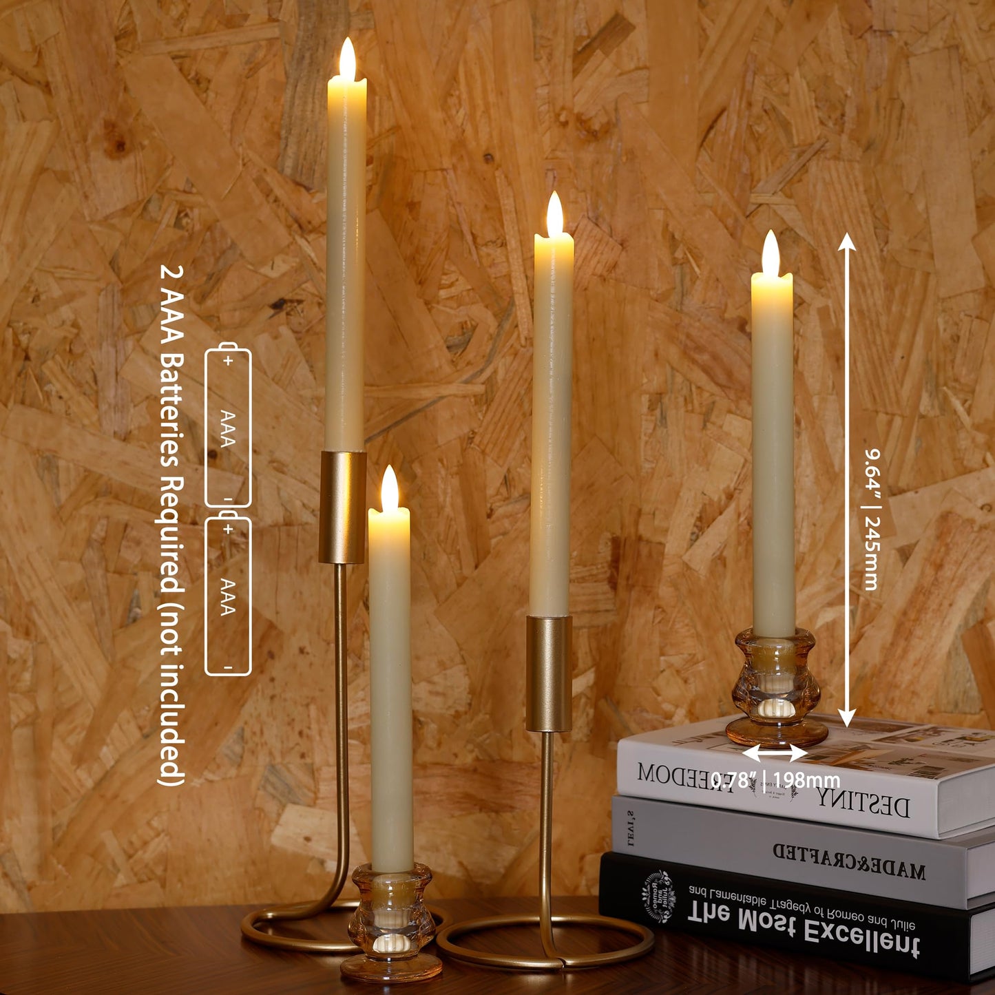 AFINETH Flameless Taper Candles with Rmote, 9.6" Real Wax Battery Operated Candles with 3D Wick, 3 Pack Led Flickering Candlesticks, Electric Candle for Home, Wedding, Party Decor, Ivory