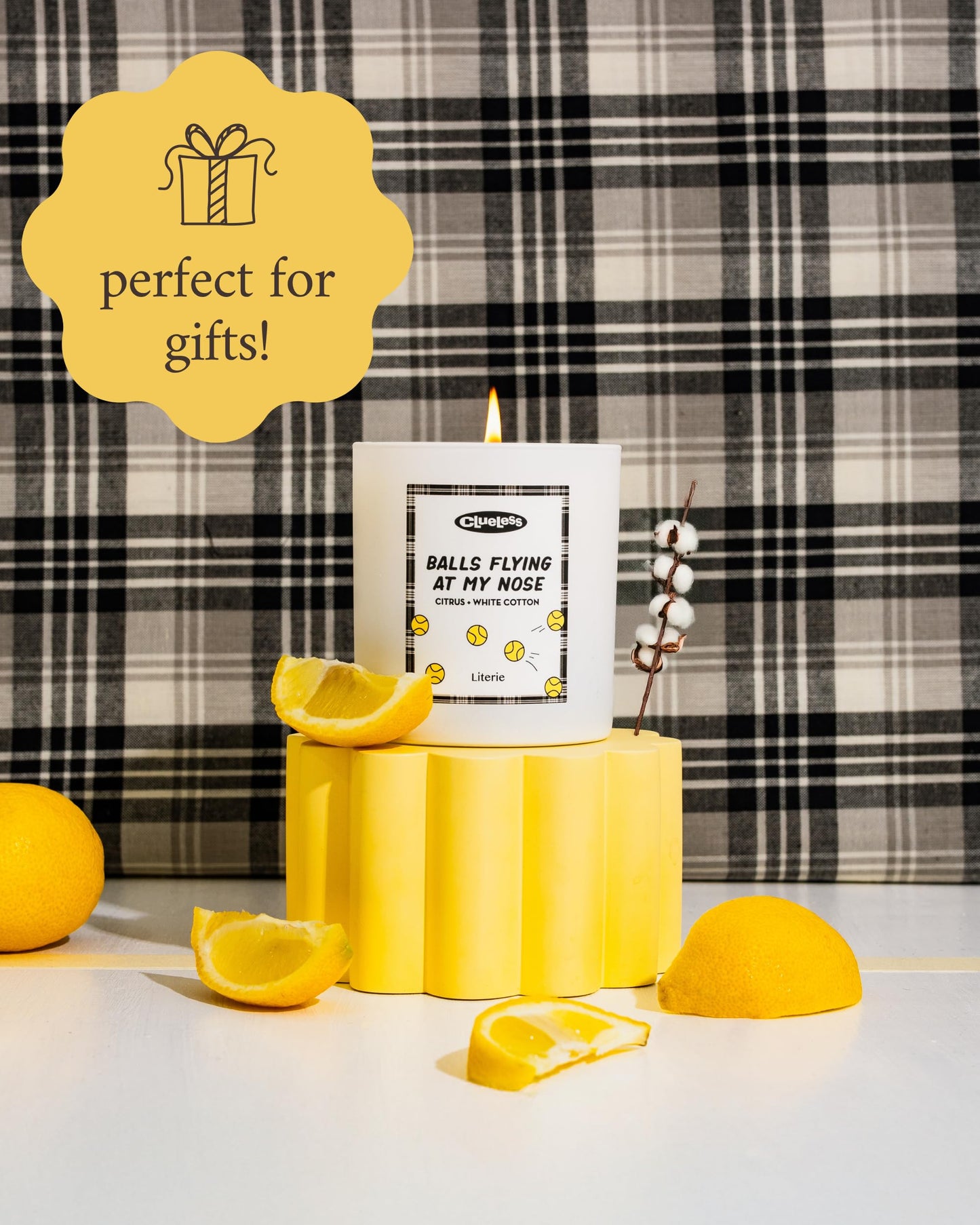 Literie Clueless Inspired Scented Candle: Balls Flying at My Nose - Citrus and White Cotton Scent, 9oz, 50 Hour Burn, Vegan Soy & Coconut Blend Candle for Home Decor, Gift for Women & Men