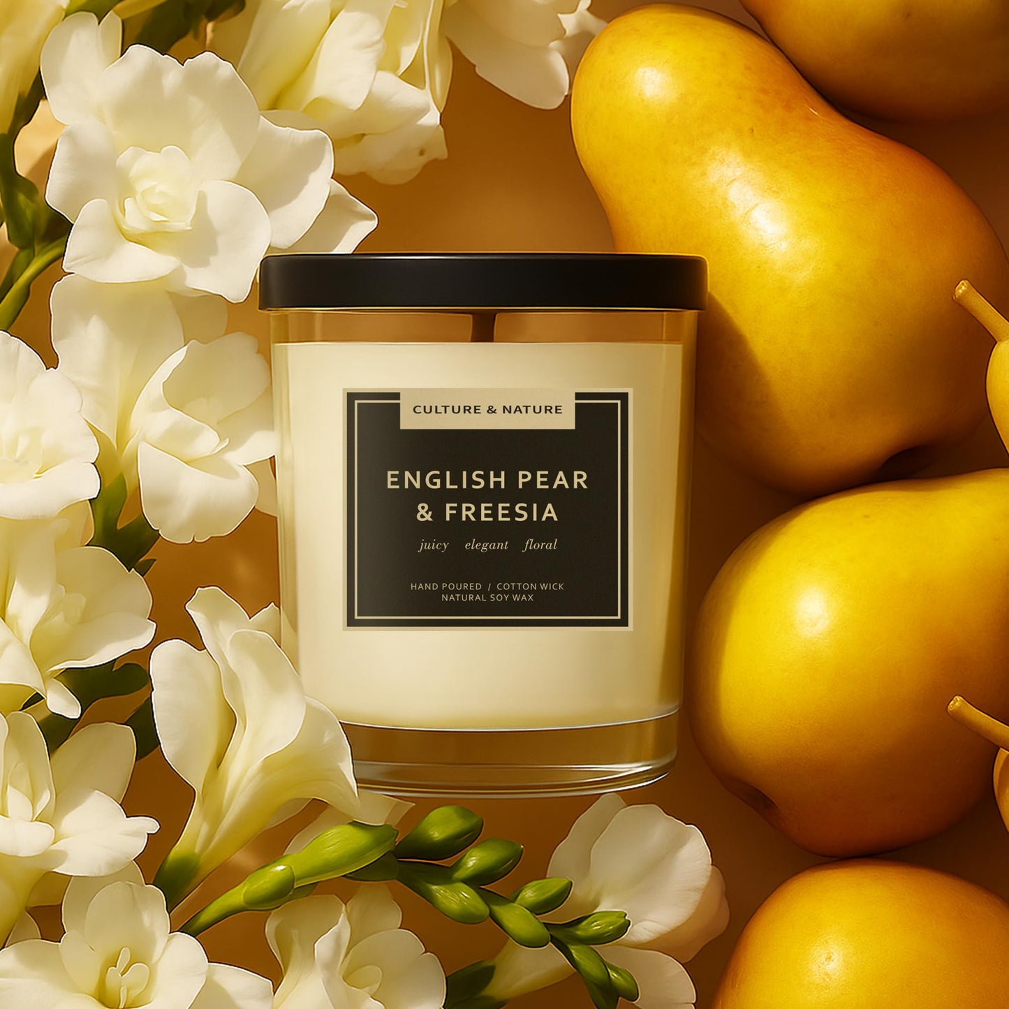 CULTURE & NATURE Natural Soy Wax Candle 7oz English Pear & Freesia Scented