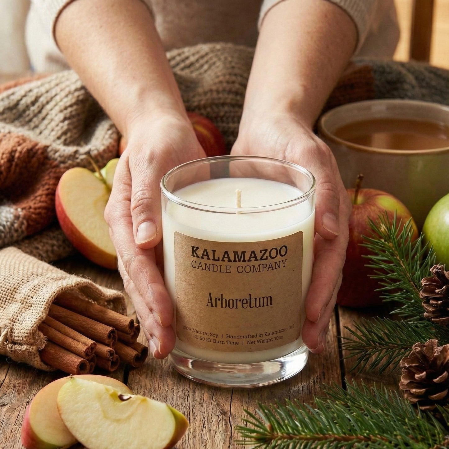 Kalamazoo Candle Company Hand-Poured Soy Wax Candle – 10oz Classic Jar, 60-80 Hour Burn Time – Made in USA, Highly Scented, Phthalate-Free (Arboretum)