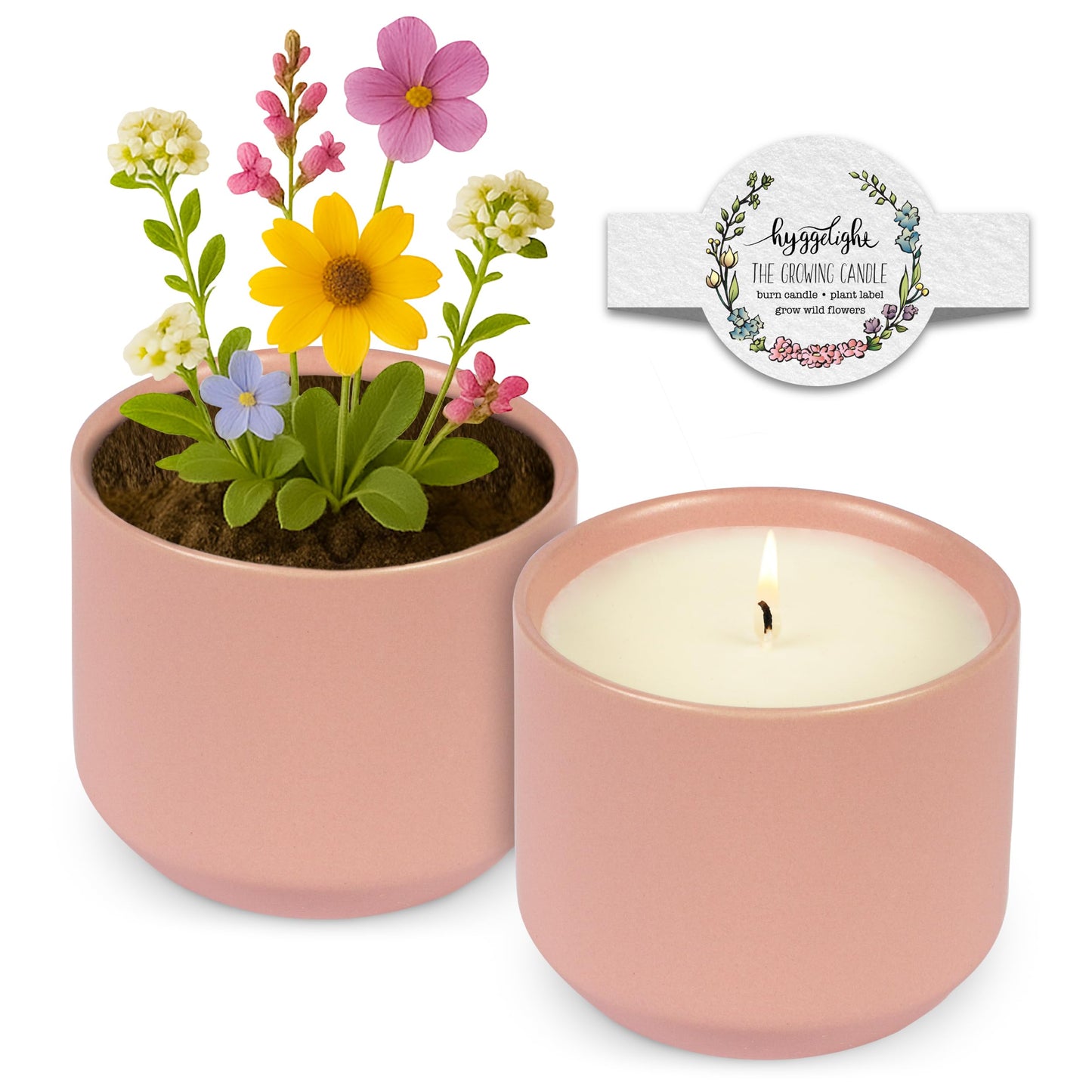 The Growing Candle, Unscented Fragrance Free Candles, 8oz Ceramic Pot, 100% Soy, Adelyn