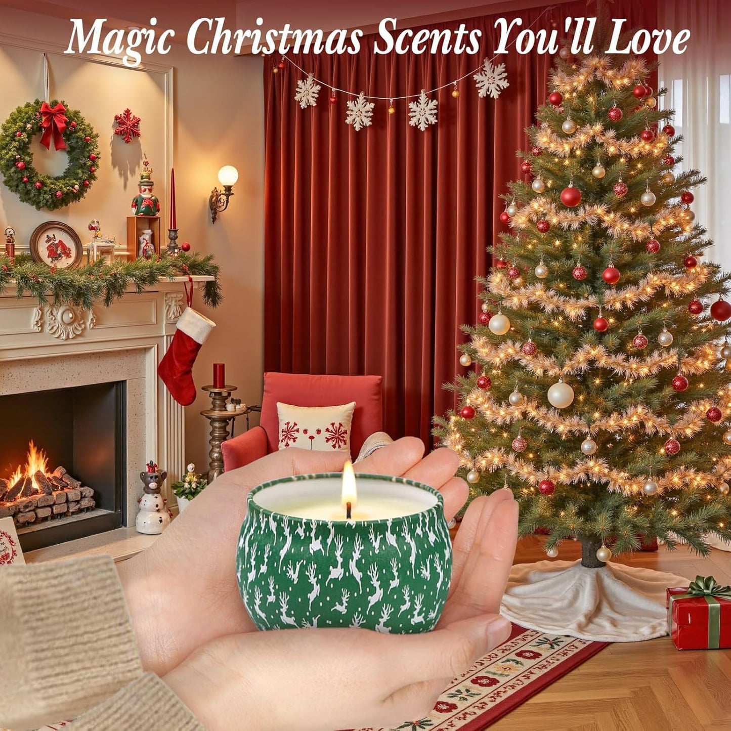 Christmas Candle Gift Set for Women, 4 Pack Long Lasting Soy Wax Candles with Lavender, Cookie, Fir & Cinnamon Apple Scents, Aromatherapy Candles for Home, Perfect Holiday Gifts