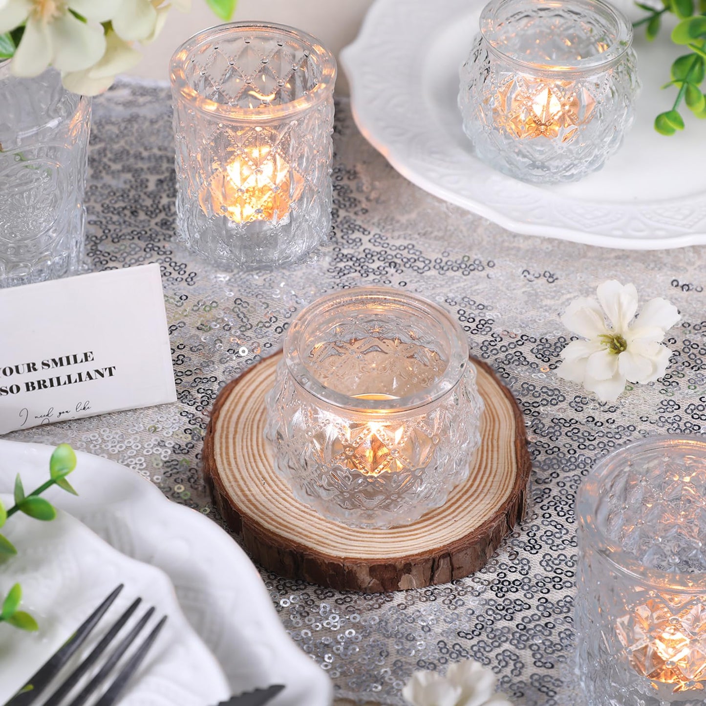 DARJEN Clear Votive Candle Holders Set of 36- Round Glass Candle Holders Bulk for Tea Light Candle, Embossed Candle Votives for Wedding Centerpiece, Various Parties & Home Decor