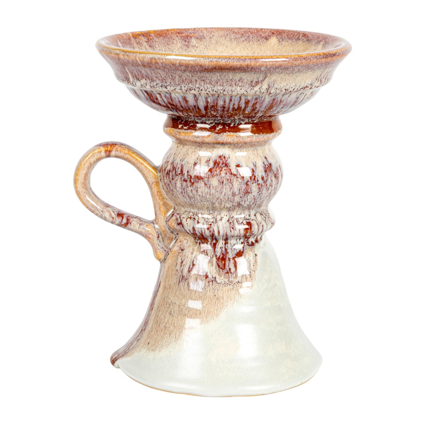 7.5 Inches Stoneware Pillar Holder with Handle and Reactive Glaze for 5 Inches Pillar, Brown