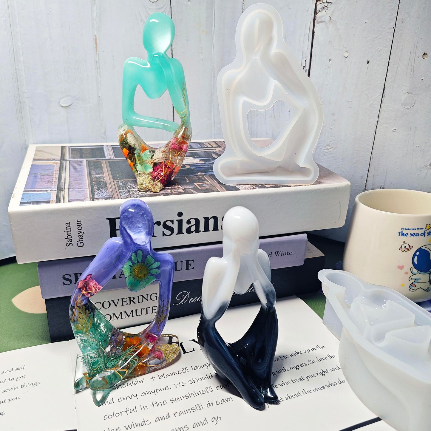 3 Set Thinker Statue Silicone Resin Mold Abstract Sculptures Figurines Decoration Office Desk Articles Ornaments Epoxy Silicone Casting Molds for Gifts, 3D DIY Making Decor Art Crafts