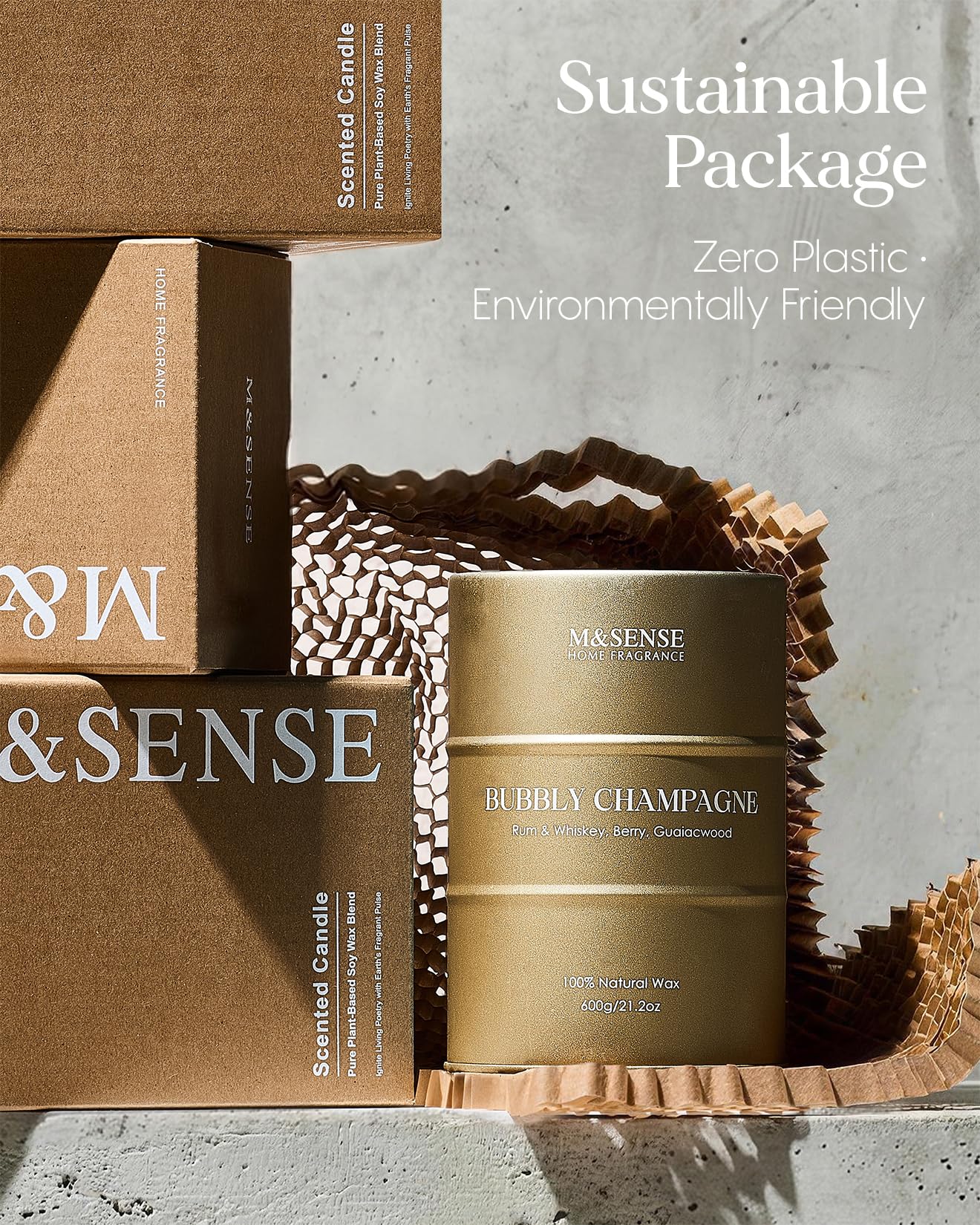 M&SENSE Bubbly Champagne Large Candles for Home Scented, Candles Gifts for Women & Men, Natural Soy Candles, House Warming Gifts New Home, 120 Hours Long Burning, 21.2 oz