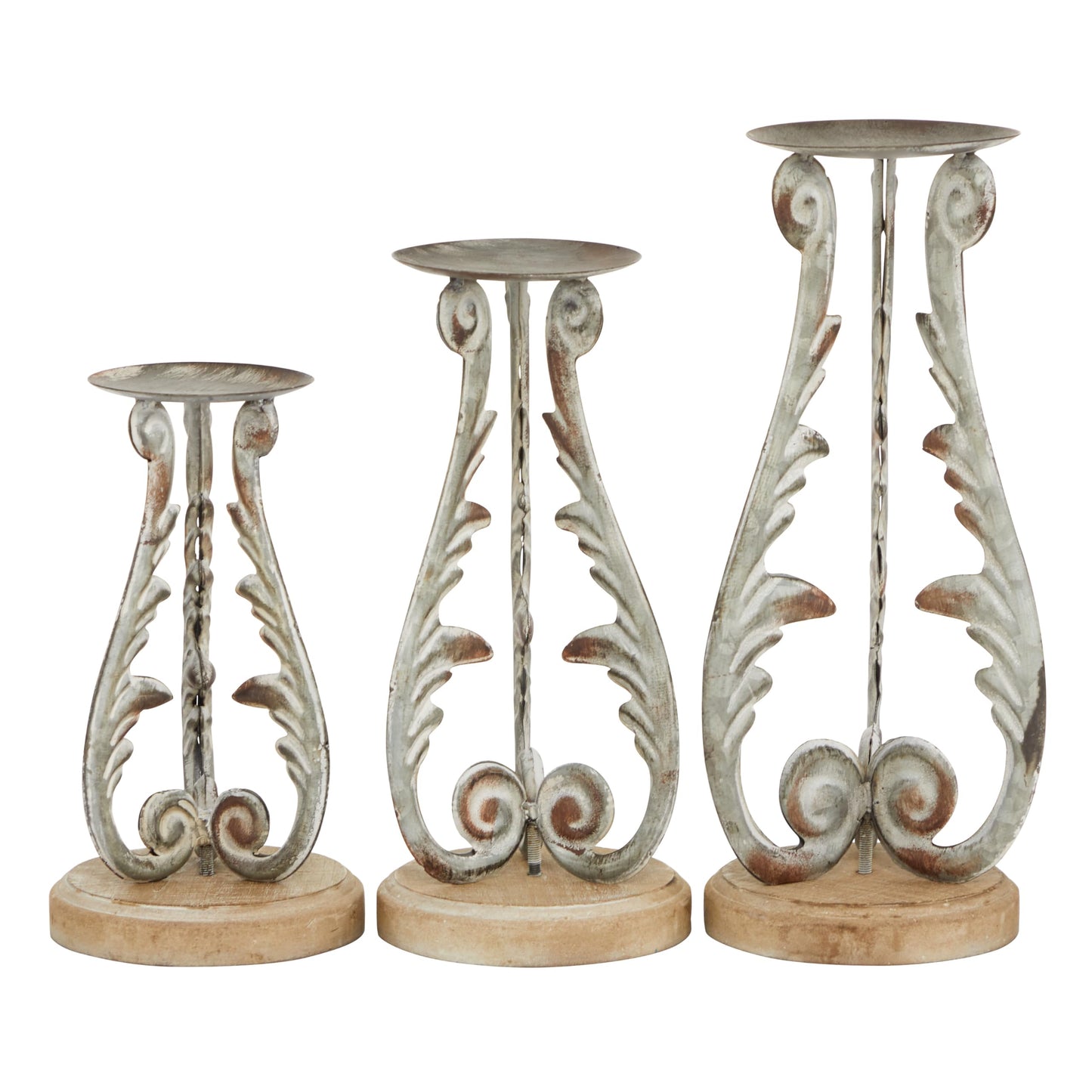 Deco 79 Metal Solid Candle Holder, Set of 3 14", 12", 10"H, Silver