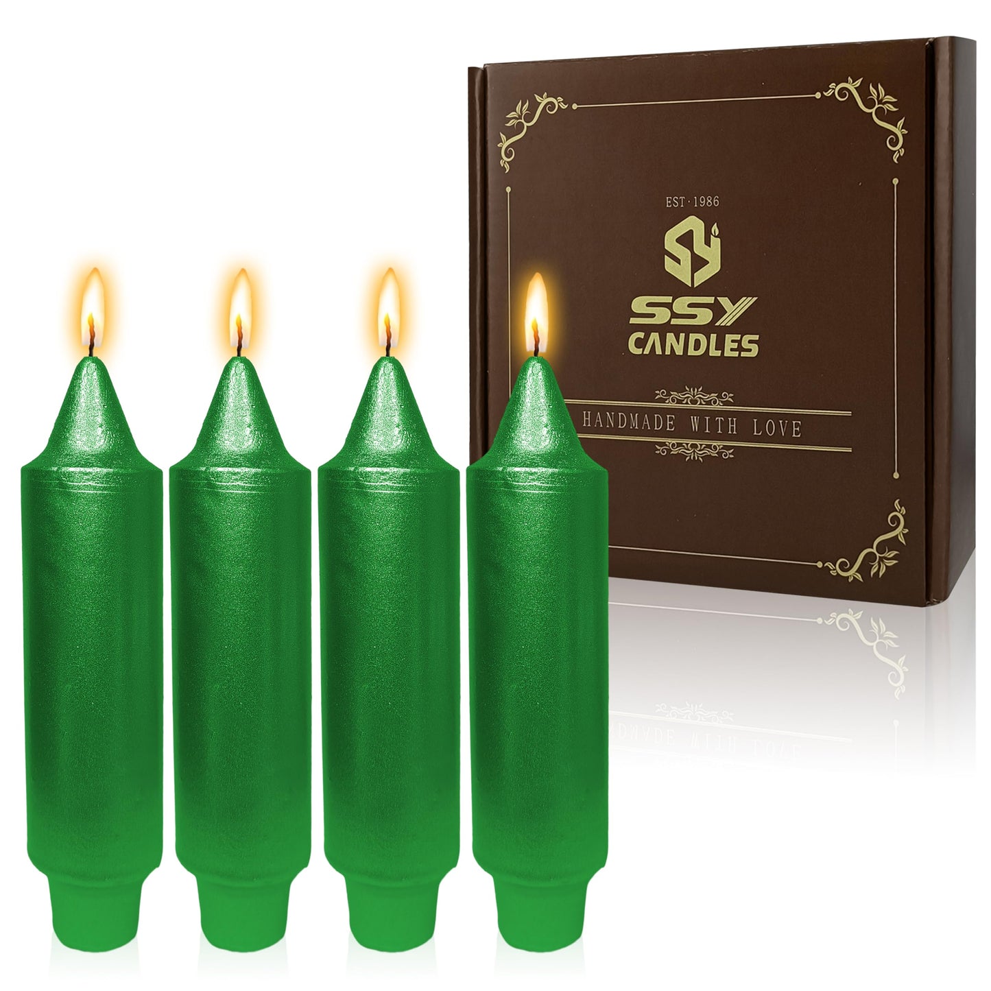 Christmas Metallic Green Candle 5 Inch Short Smokeless Taper Candles 4 Pack Unscented Dinner Candle for Christmas Dinner