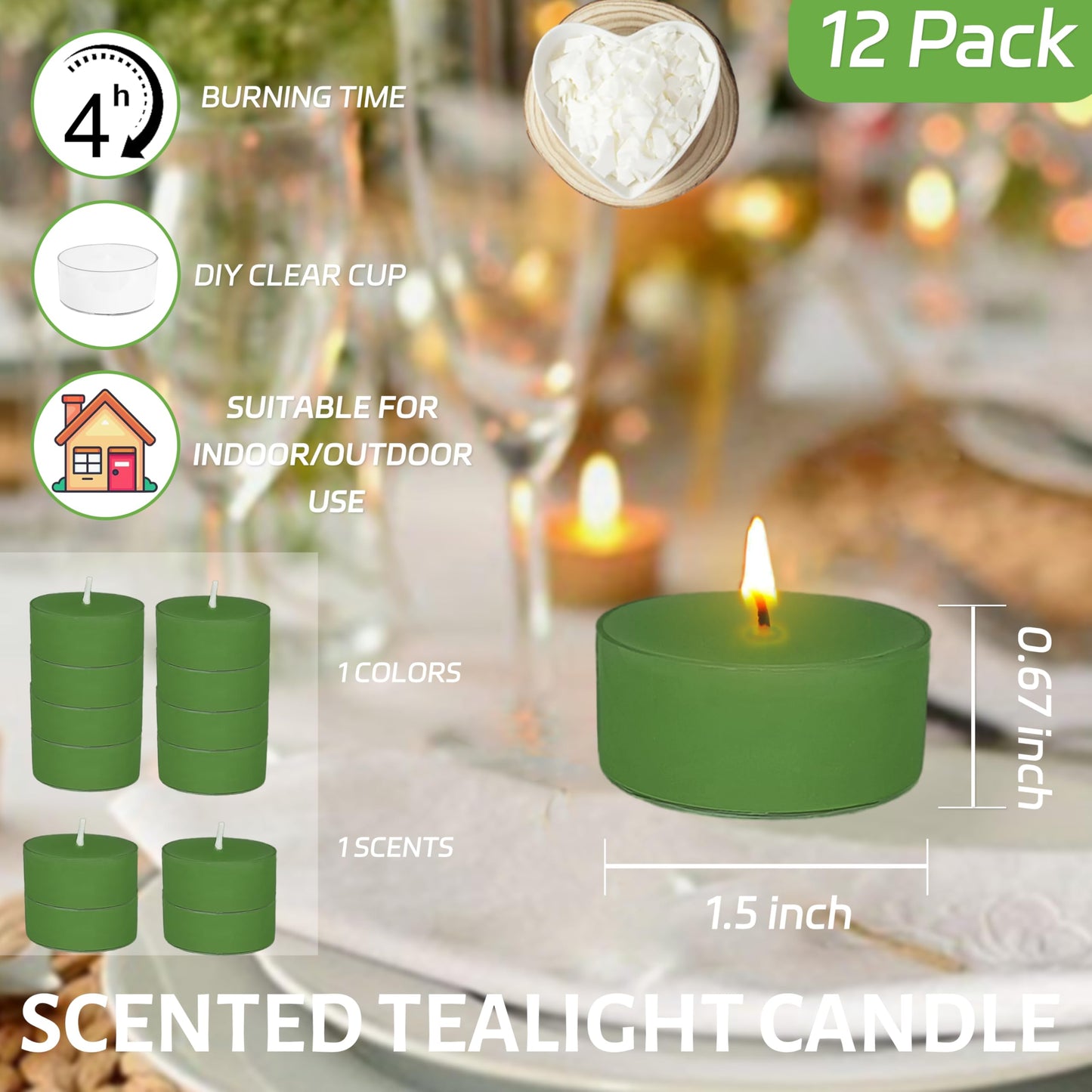 Serene Sage & Coasta Sea Salt Scented Tealight Candle 12Pack Sage Green Tea Light Candles Hand-Poured Smokeless 4 Hour Burn Time Candle Perfect for Relaxation Calming Ambiance Home Spa