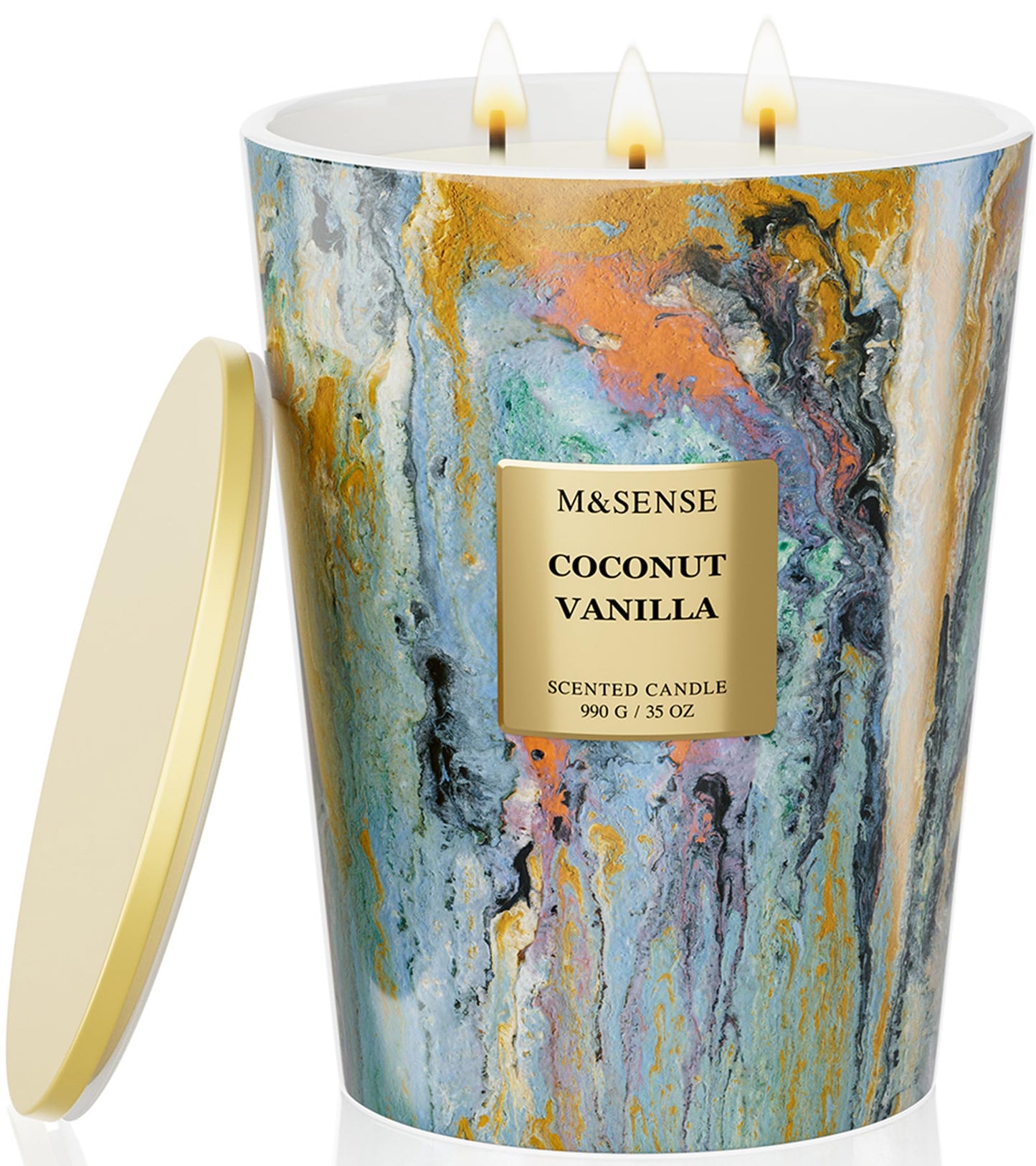 M&SENSE Large 3-Wick Coconut Vanilla Scented Soy Candle, 35oz 150 Hours Non-Toxic, Summer Candles Party Essential Spa Home Fragrance & Decor