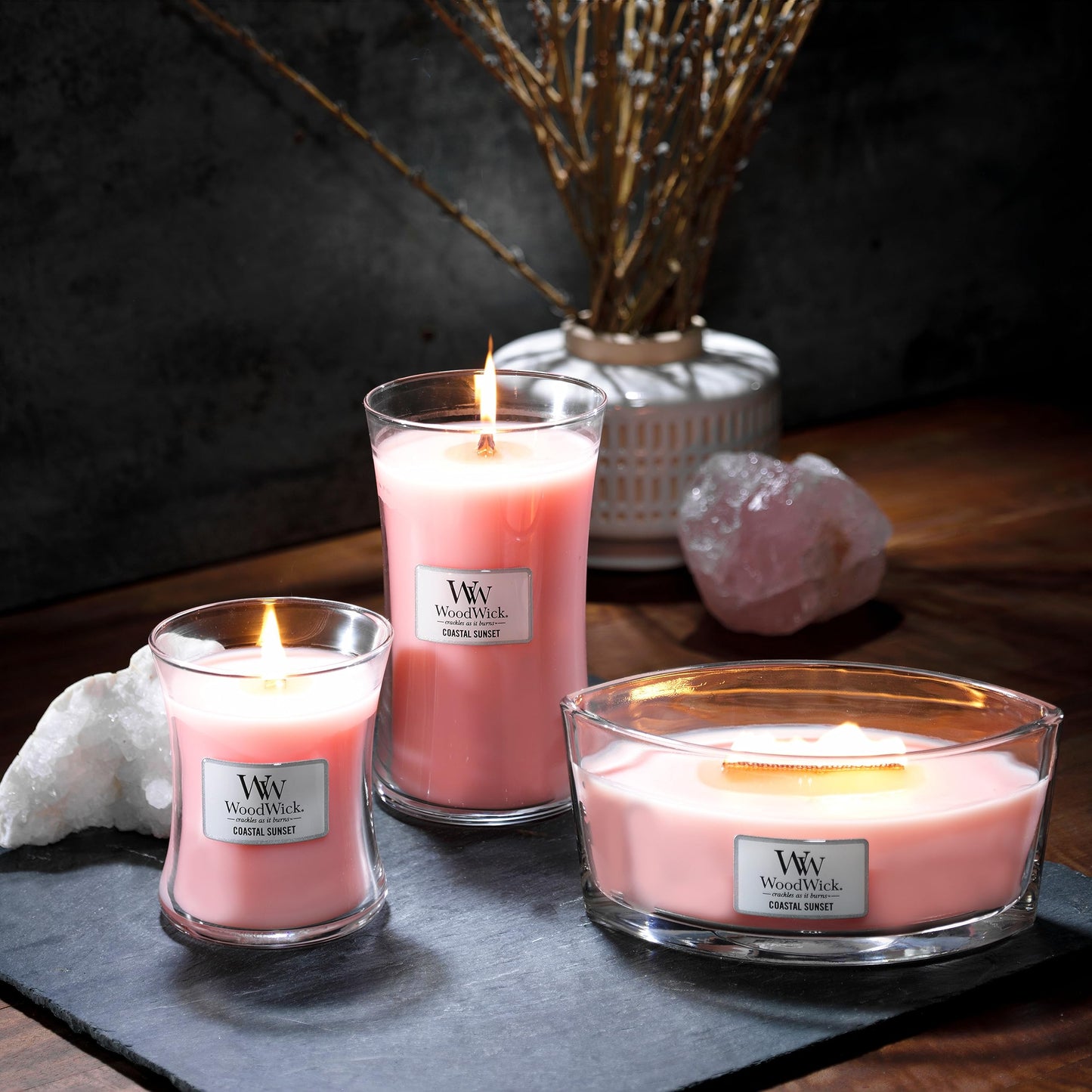 WoodWick Coastal Sunset Gifts for Women and Men, 9.7 oz Medium Hourglass Candle with Crackling Wick