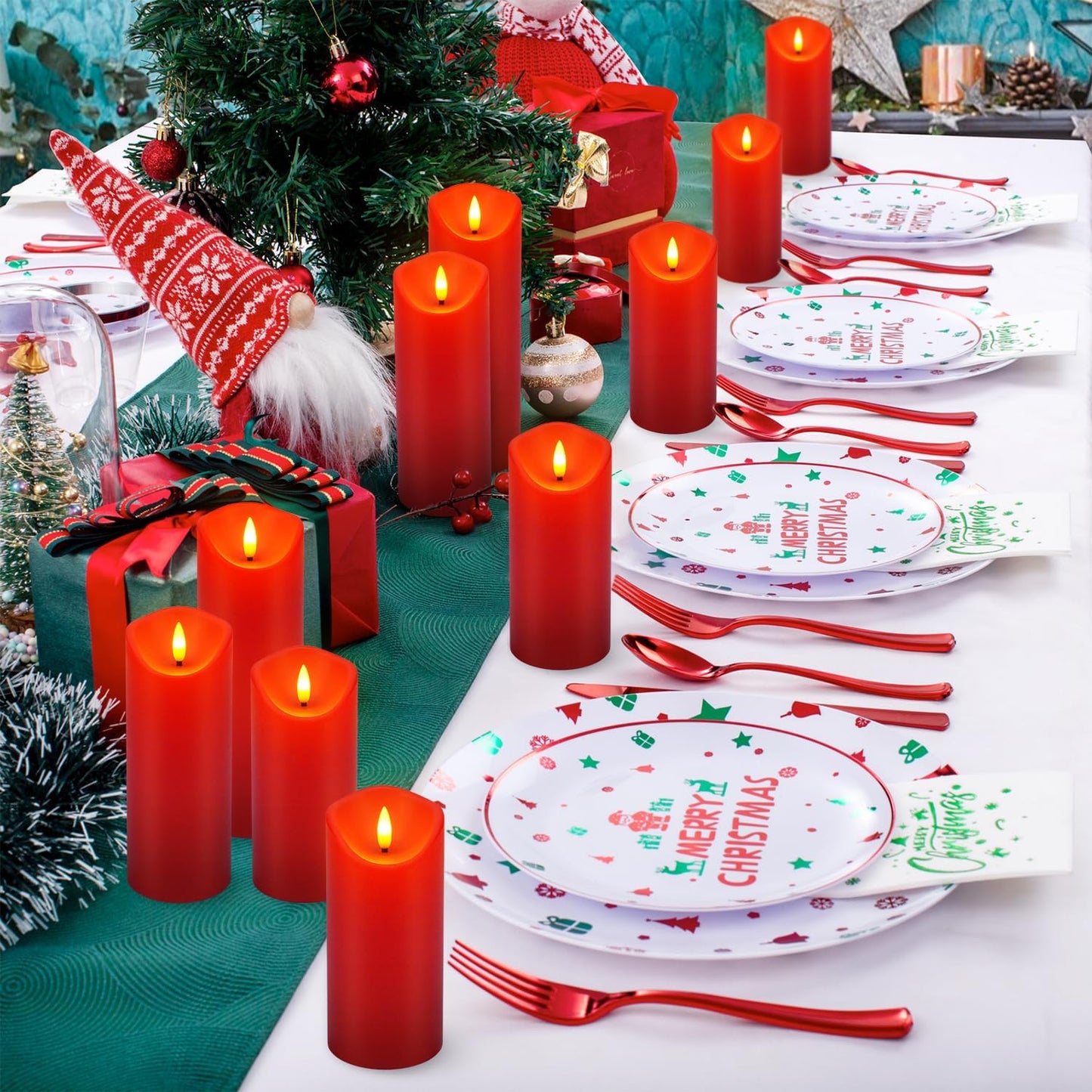 fclayvts 24 Pack Red LED Candles with Remote & Timer - Flameless Pillar Candles with 3D Flickering Flame, Battery Operated for Christmas Tree, Table Centerpieces, Party Decor