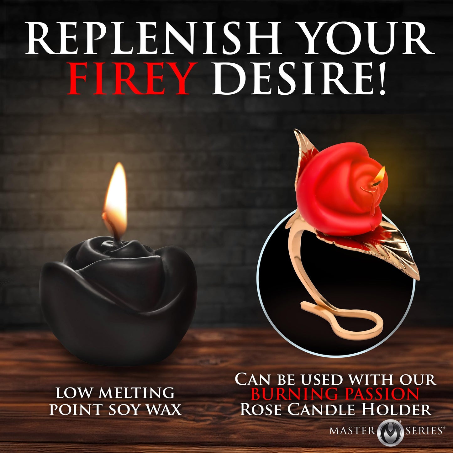 MASTER SERIES Fire Garden 3pc Rose Candle Set for Wax Play – Unscented, Low Melting Point for Beginners, Couples, Men & Women – Pairs with Rose Candle Holder – Black, Purple, Red, 3 Pieces.
