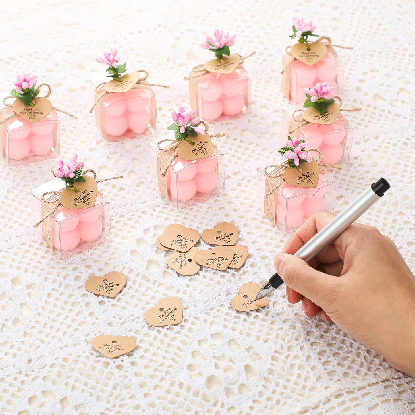 MTLEE Mini Bubble Candles Wedding Favors Gifts for Guests 1.57" x 1.38" Bubble Candles with Cards Dried Flowers DIY Gift Set for Baptism Party Bridal Shower Thank You Gifts(Pink,30 Sets)
