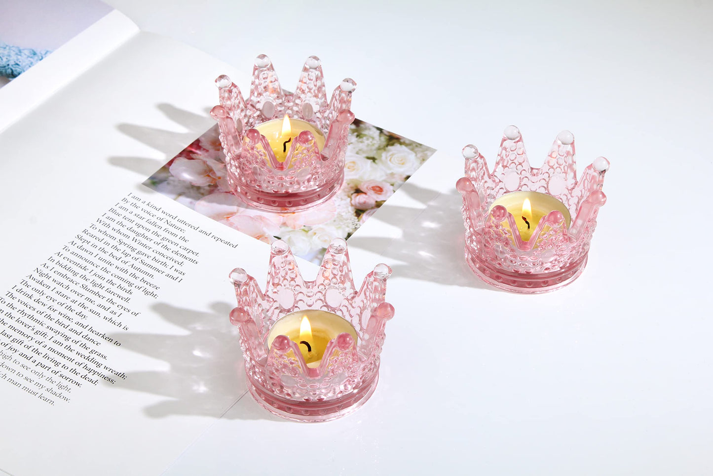 Vixdonos Votive Candle Holders Set of 6 Crown Glass Tealight Candle Holder for Wedding, Party and Home Decor (Pink)