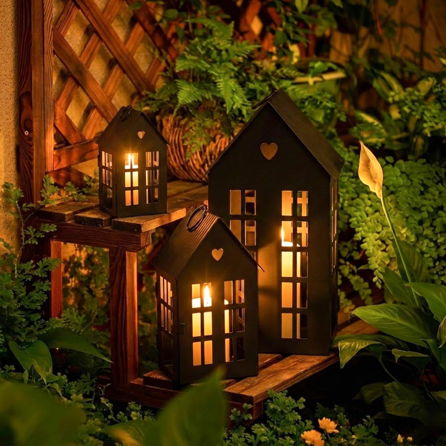 TRIROCKS Set of 3 Decorative Hanging Lanterns 13.5"&9.5"&5.5" H Gothic Street Town House Village Decor Candle Holders for Home Garden Yard Patio Gothic Parties Events Indoors Outdoors(Black)