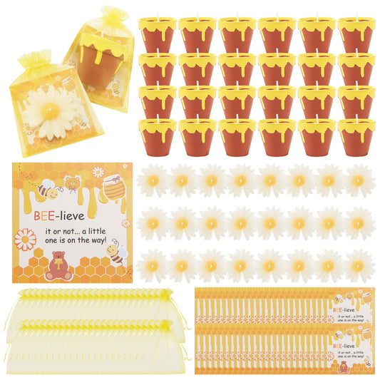 SRCVYLT 48 Sets Bee Themed Candle Set for Shower Party Favors Cute Honey Jar Candle with Thank You Tags Organza Bags Daisy Candles Shower Gifts for Guest Gender Reveal Party Decoration Gifts