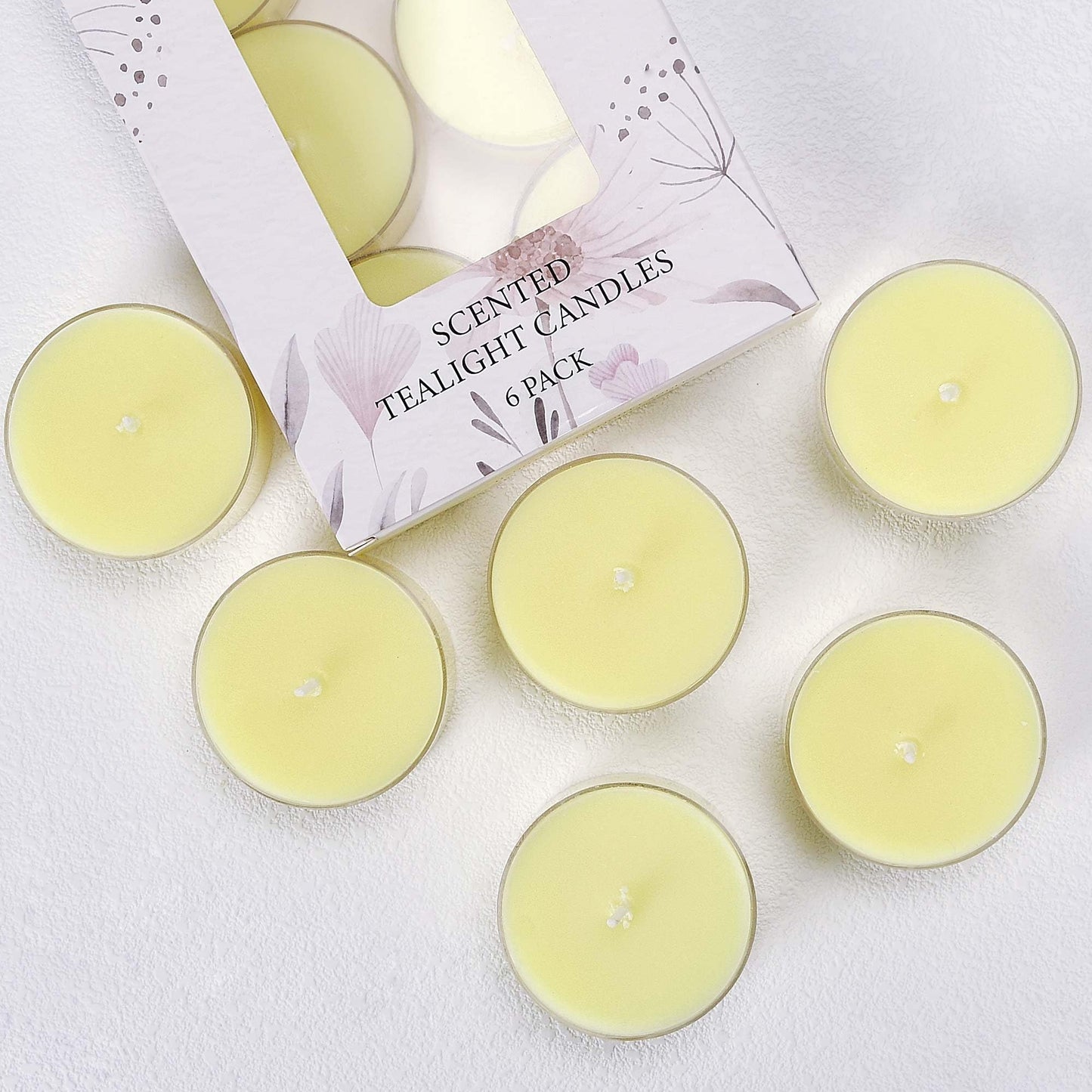 Scented Tealight Candles, 6Pcs Lemon Natural Soy Tea Lights Candle - 8 Hours Long Burning, Smokeless and Clean Burn for Home Decor, Dinner, Weddings, Party