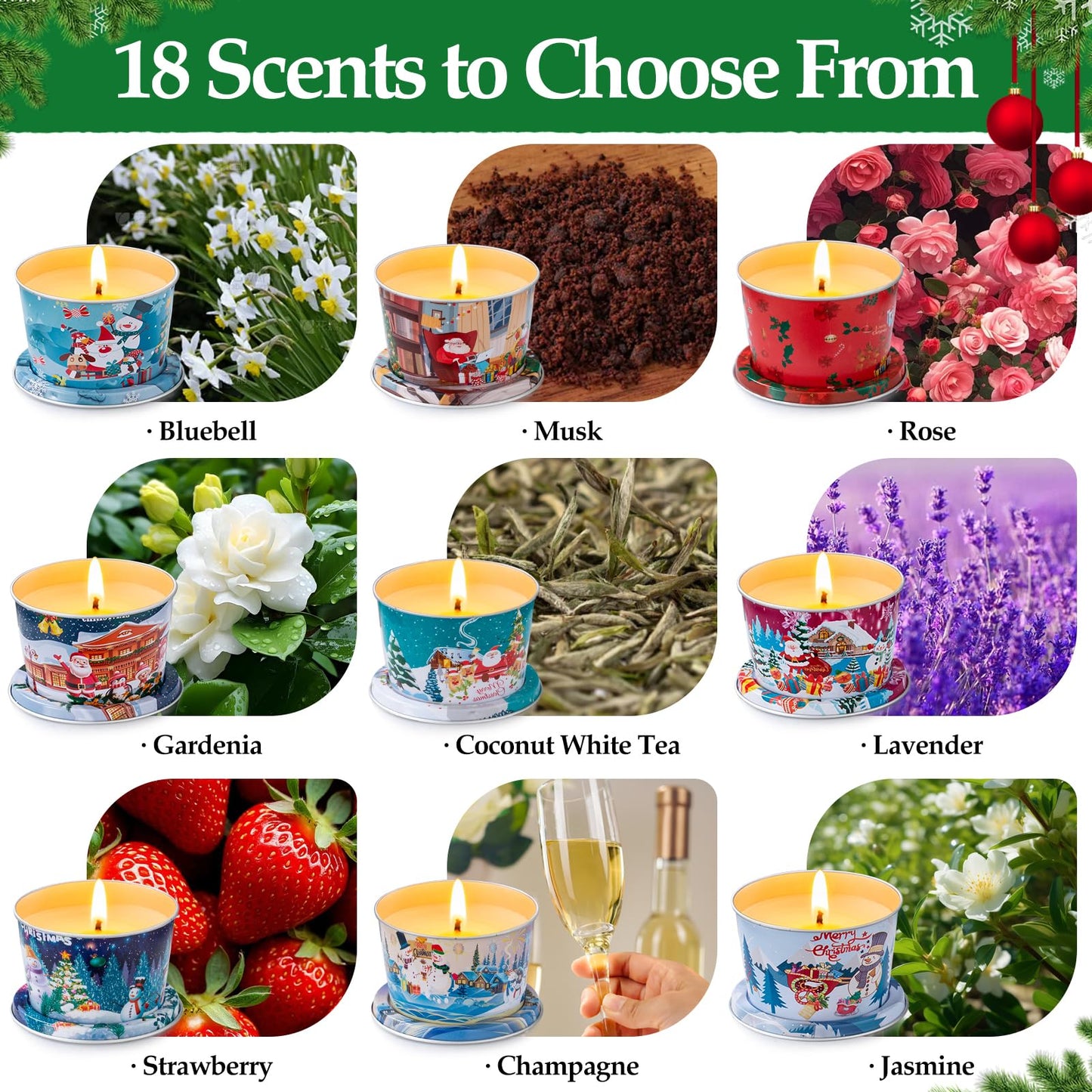 HOFOGOTOWIN 18 Pack Scented Candle Sets | Merry Christmas Aromatherapy Traverl Jar Candles | Soy Wax Candle Sets with 10% Essential Oils for Home and Travel |Gift Sets for Christmas Women