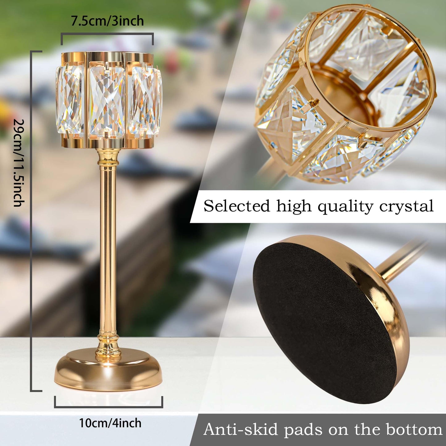 KEHAIL 3 Arms Crystal Candle Holders, Arch Candlestick Table Candelabras Centerpieces for Wedding, Dinning Room, Cabinet Ornaments, Home Decoration, Gift (3-arm Arched Set, Gold)