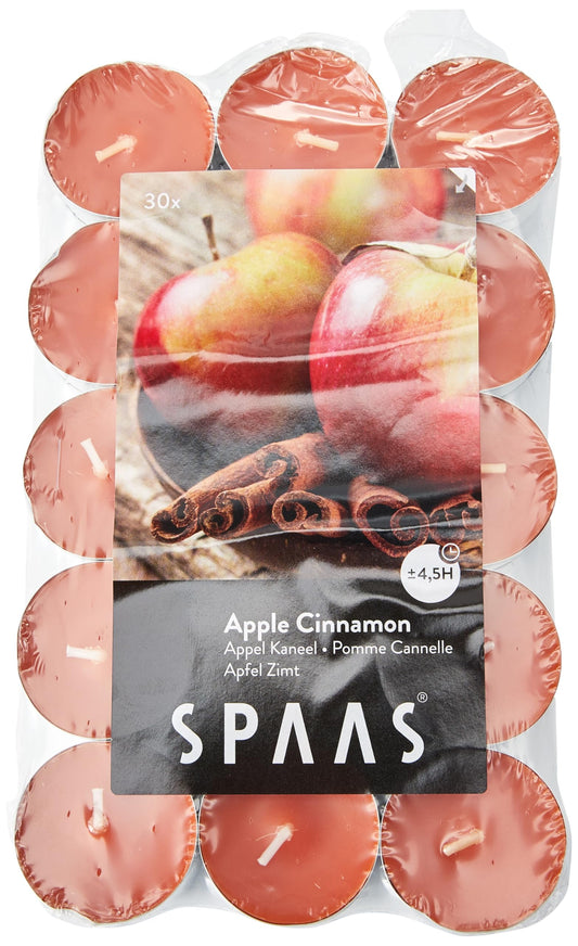 Spaas 30 Scented Tealights in Flatpack, ± 4.5 Hours, Apple Cinnamon