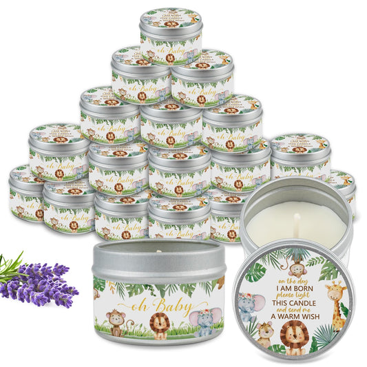 Nlicrst 24Pcs Jungle Animal Baby Shower Party Candles, Lavender Scented Candles for Baby Shower Favors, Christening & Birthday Parties, Gender Reveal Return Gifts