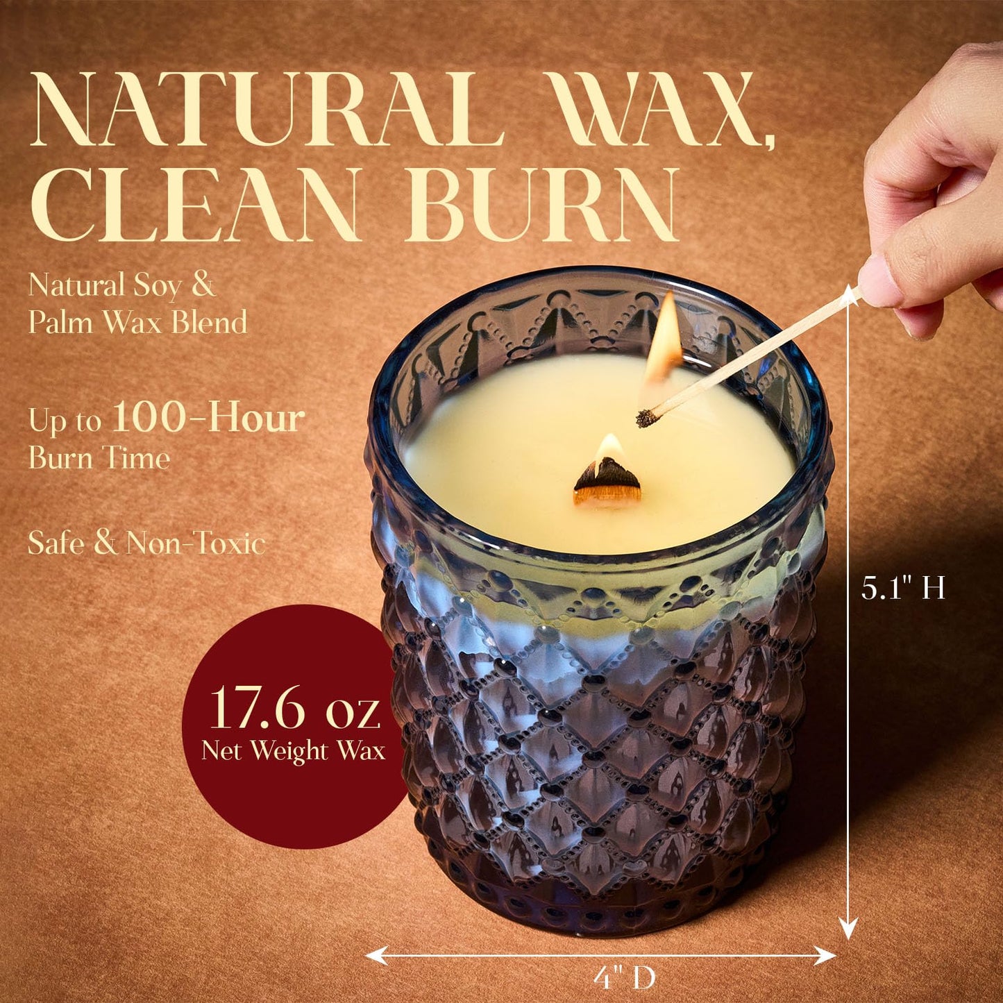 M&SENSE 16.6oz Wood Wick Scented Candle, Non Toxic Soy Wax with Crackling Wick, Ocean Breeze Scent 100H Burn Long Lasting for Bedroom Kitchen Home Decor, Housewarming Gifts for Family Friends