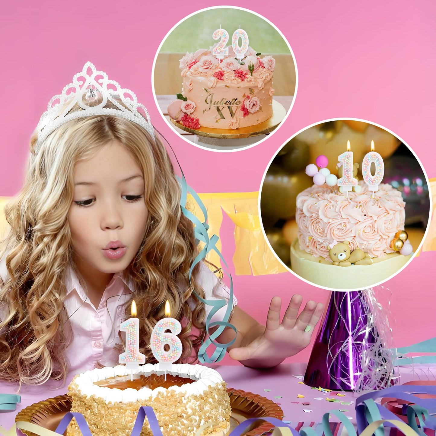 EAKE Sweet 16 Birthday Candle Macaron Glitter 3D Number 16 Candles for Birthday Cakes Girl Women Pastel Theme Sixteen Years Old Birthday Wedding Anniversary Party Cake Decoration