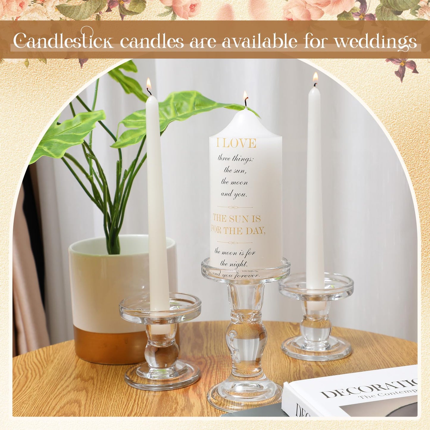 MTLEE 3 Unity Candles with Candle Holder for Wedding Unity Candle Set Include 1 Pillar and 2 Taper Candles for Ceremony Wedding Accessories Baptism Catholic Church (Love Things)