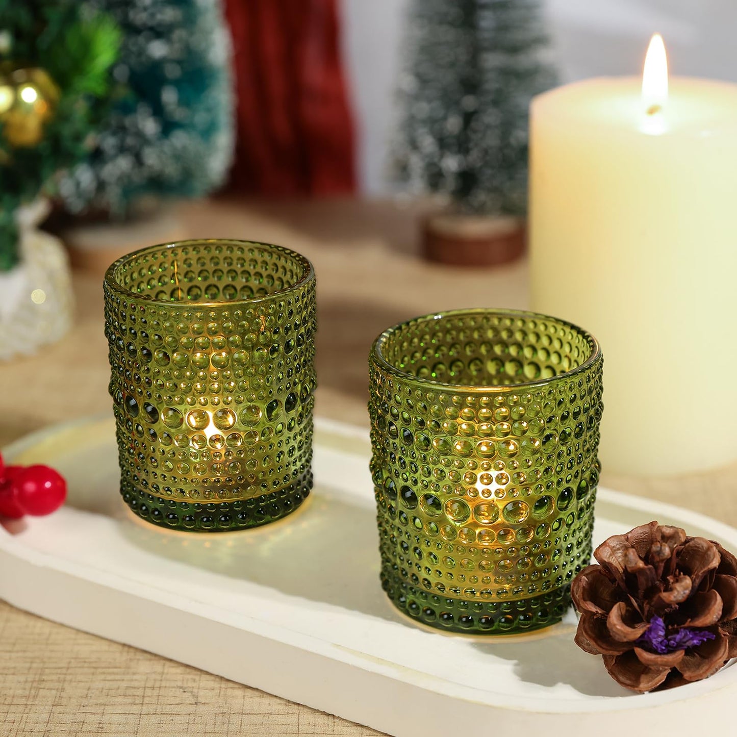 48pcs Votive Candle Holders, Green Glass DIY Wax Filling Tealight Candle Holders, Tea Light Candles Holder for Wedding Table Decoration
