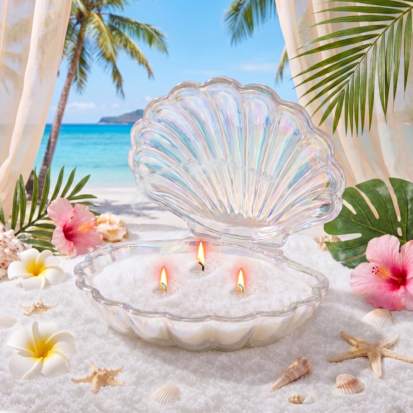 MTLEE Pearled Candle 2.2 Lb/35oz Hawaiian Flavor Scented Sand Candle Kit Include 50 Wicks, Bow Gift Box, Spoon Reusable Pearled Wax, Gifts for Women Girls Teacher Birthday DIY Home Kit