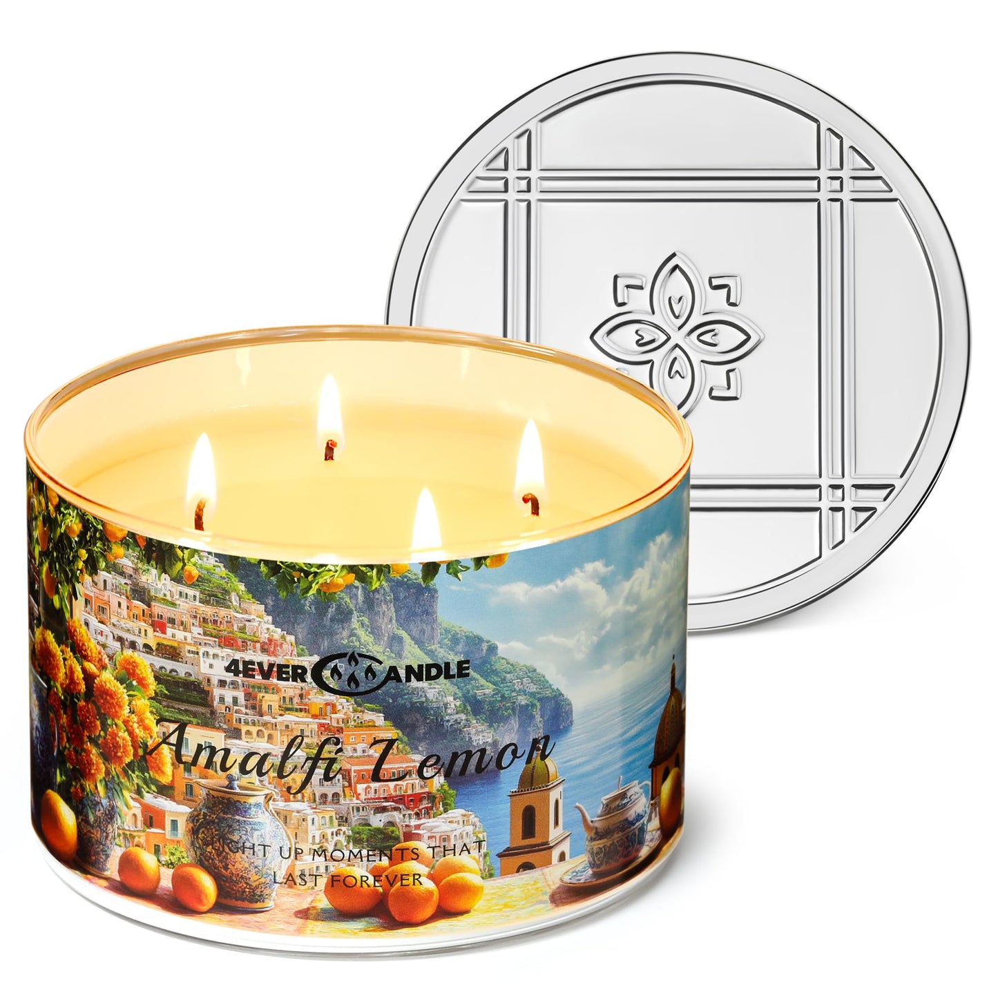 4EVER Scented Candles | 4-Wick 18oz Soy Wax Candle | Up to 50Hrs Clean Burn | Aromatherapy Candles for Home Scented | Gifts for Women & Mom, Amalfi Lemon