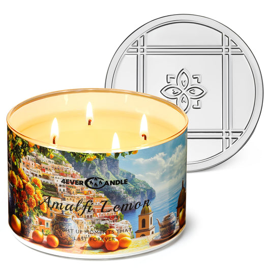 4EVER Scented Candles | 4-Wick 18oz Soy Wax Candle | Up to 50Hrs Clean Burn | Aromatherapy Candles for Home Scented | Gifts for Women & Mom, Amalfi Lemon