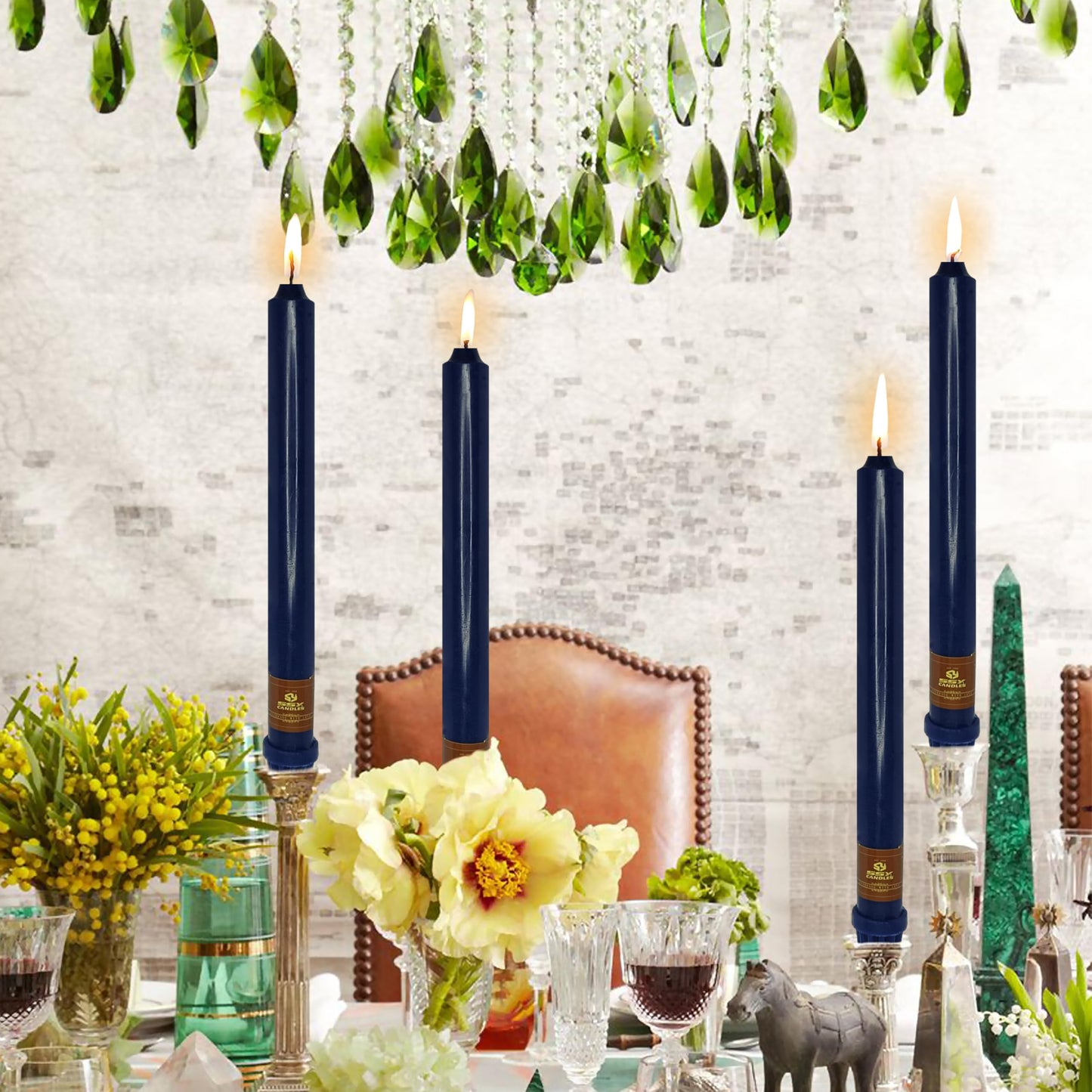 Navy Taper Candle 10 Inch Long Candlesticks Unscented Dripless Tapered Candle Set for Home Decor Wedding Party Dinner Candles, 4 Pack