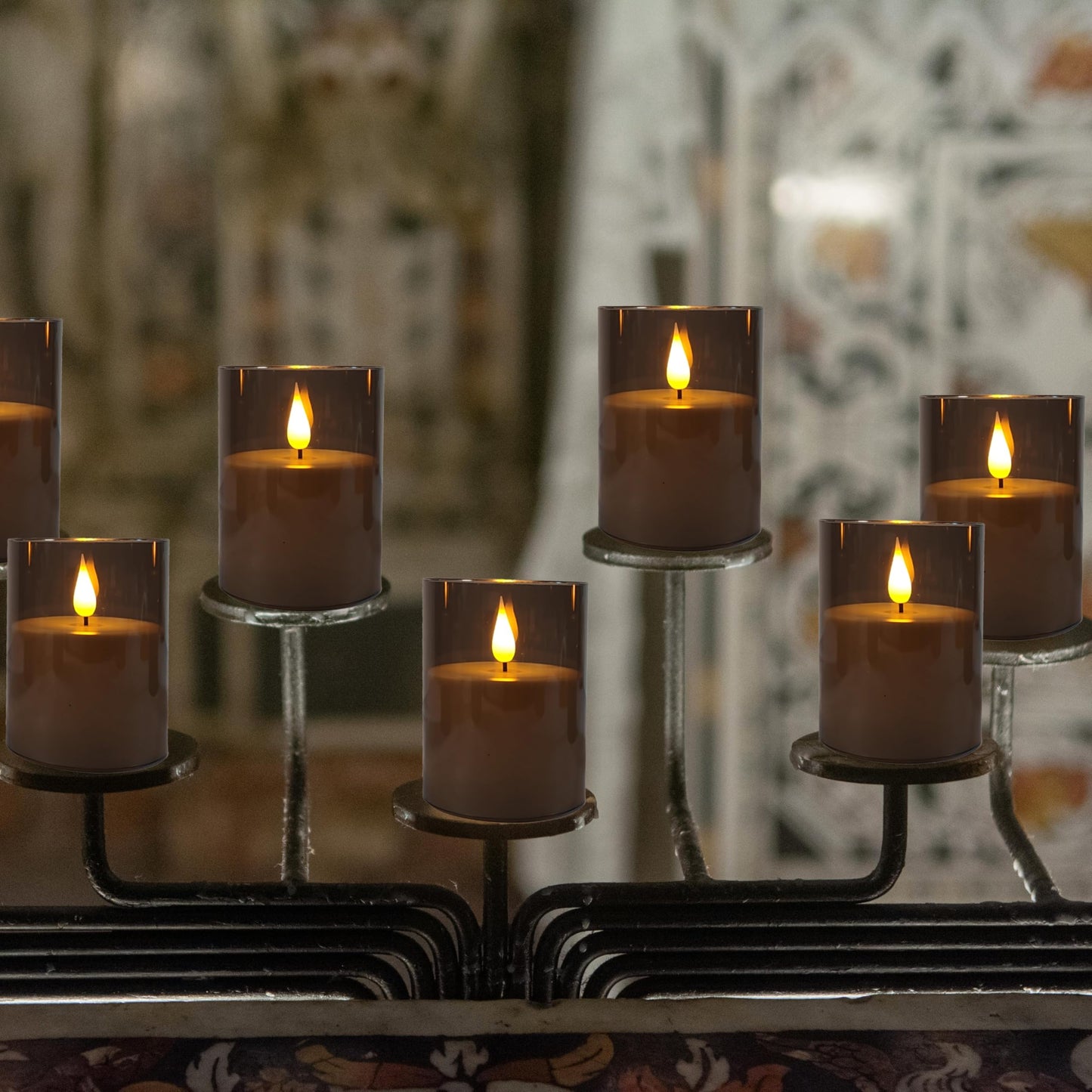 NICEME Gray Flickering Flameless Candles, Battery Operated Acrylic LED Pillar Candles with Remote Control and Timer Flameless Halloween Candles for Christmas New Year Home Decor, Set of 5