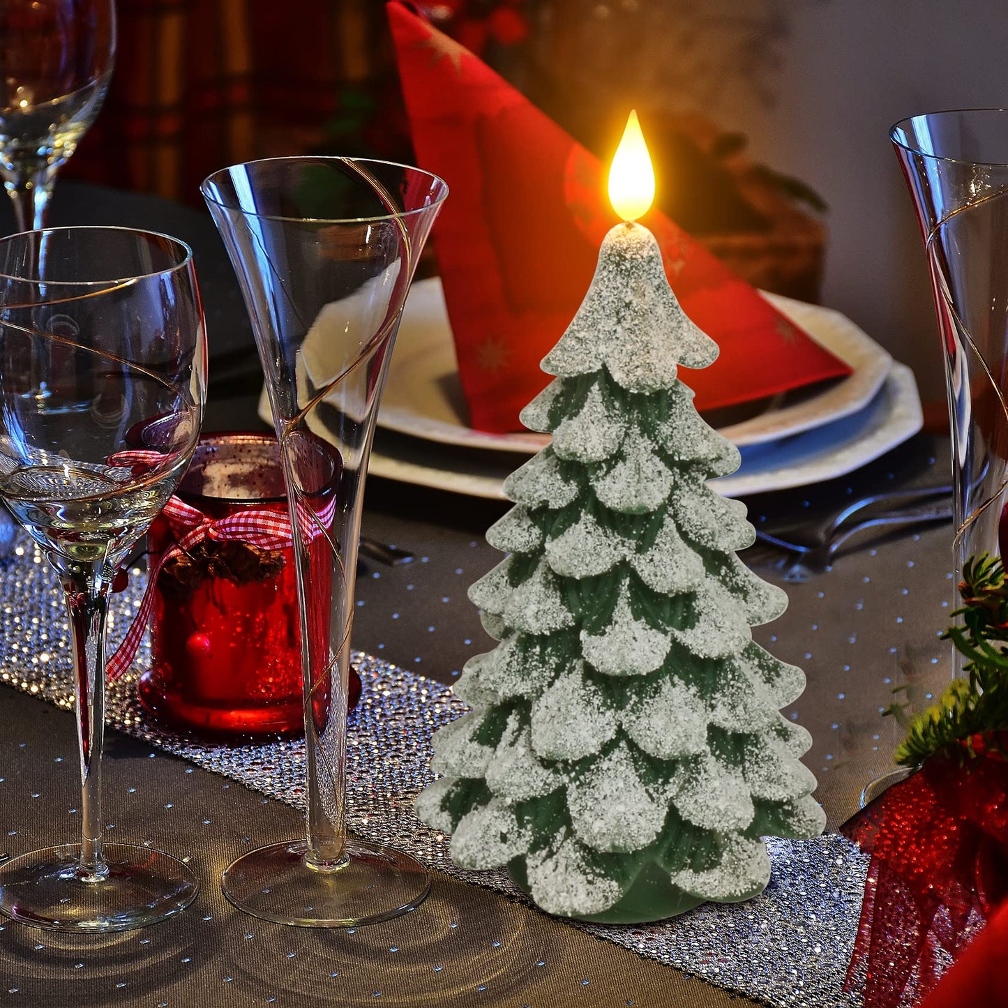 PChero Christmas Tree LED Candle with Remote Timer, 4.13x7.9 Inch Real Wax Battery Operated Pillar Candle Flameless Flickering for Xmas Eve Gift Holiday Home Party Room House Decor