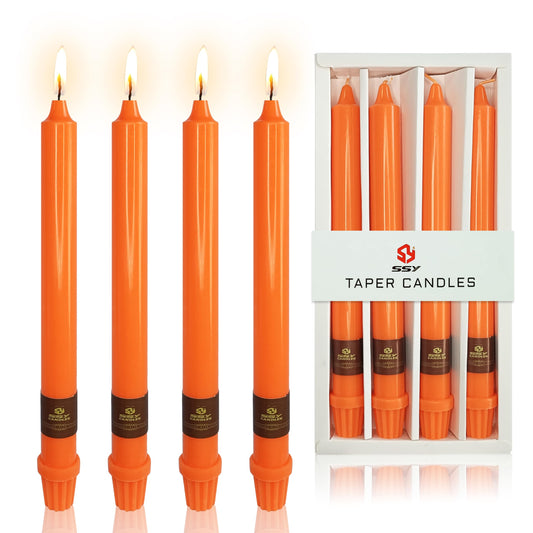 10 inch Unscented Tapered Candle 4 Pack Orange Taper Candlesticks Smokeless Candle for Halloween Thanksgiving Day Dinner Household Décor Candlesticks