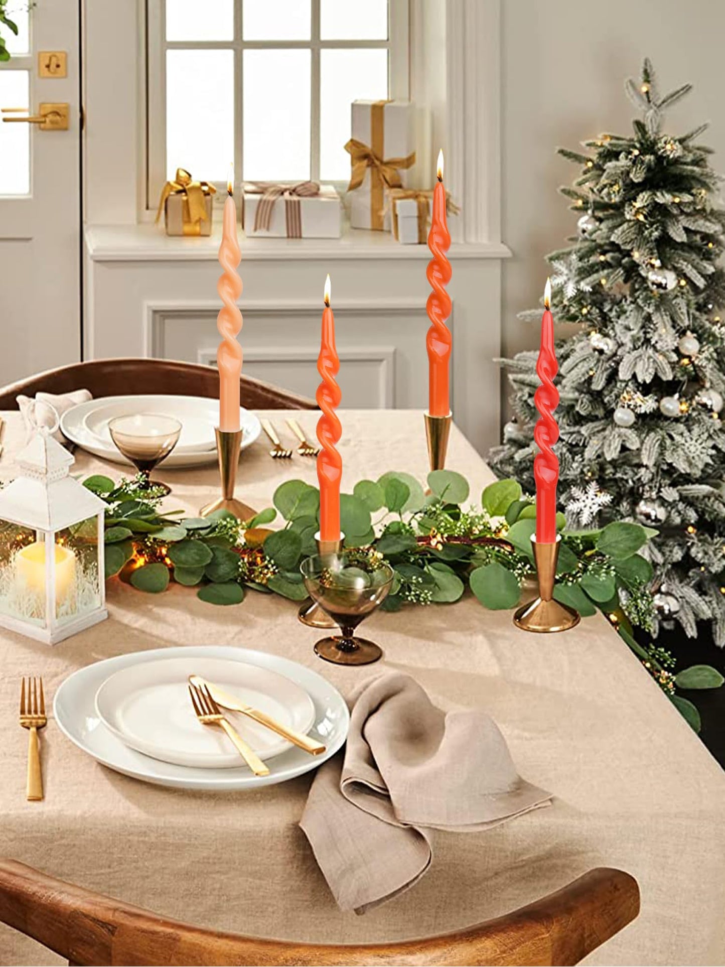 LPUSA Orange Spiral Taper Candles Twisted Candle Conical Stick Candles for Holiday Wedding Party Wax Unscented Dinner Candle Dripless,Christmas Gift H 10 Inch, 4pcs（Gradient Orange-B）
