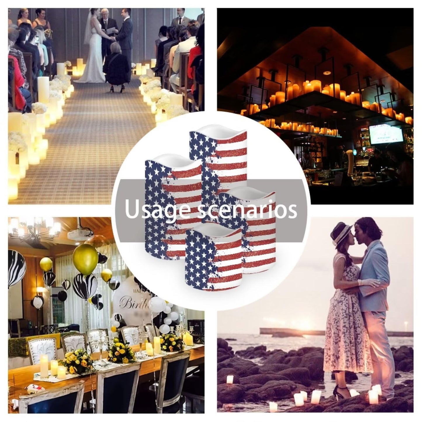 Uorisanigo Stars and Stripes Plastic Flameless Candles with Remote Control and Timer LED Flickering Battery Operated Color Changing Electric Pillar Candles USA Patriotic Design