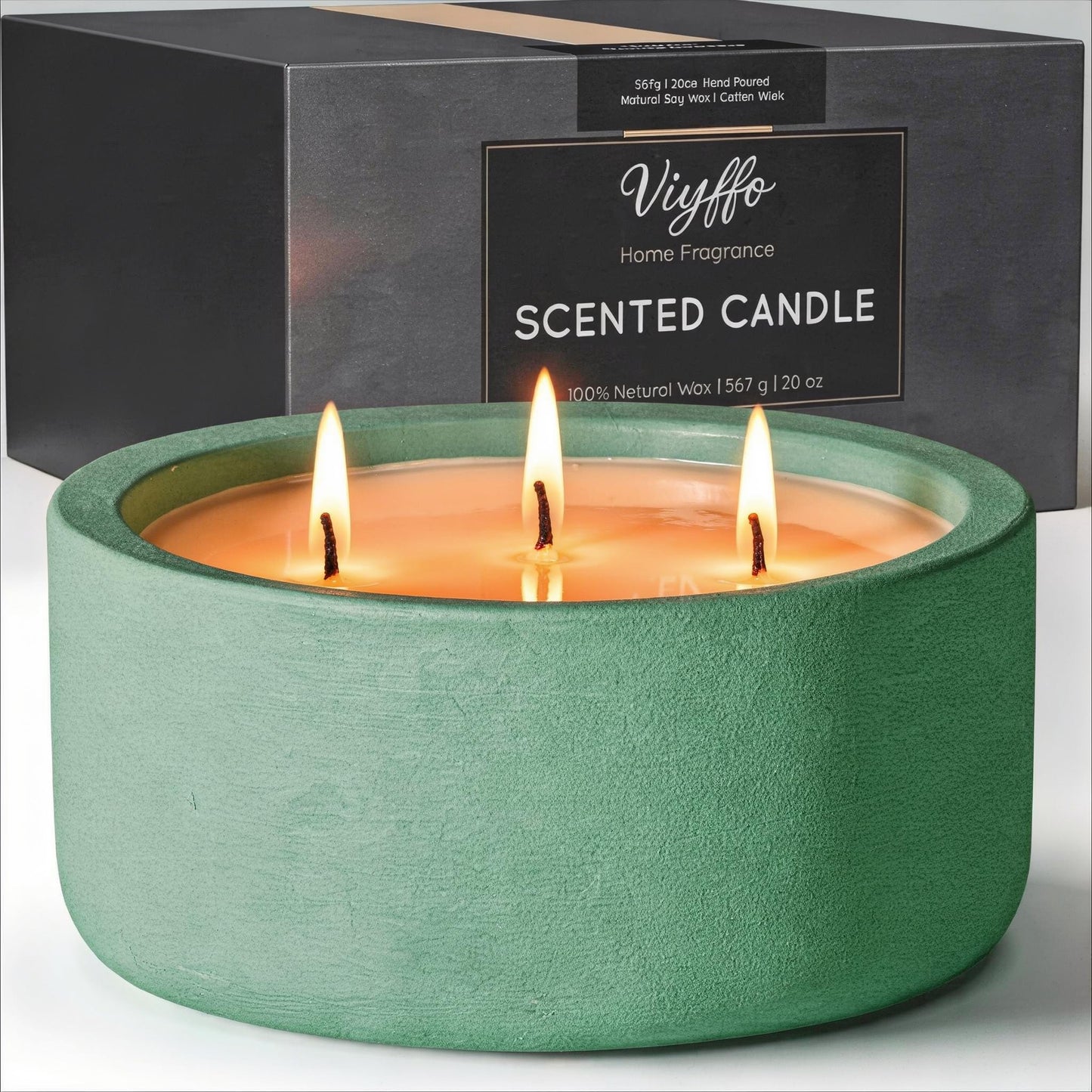 Viyffo 20oz Large Scented Candle - Lemongrass & Bergamot, 3 Wick Home Scented Candle for Women and Men, Non Toxic Soy Candle, Green Ceramic Jar, Luxury Home Fragrance, Spring Décor & Birthday Gift