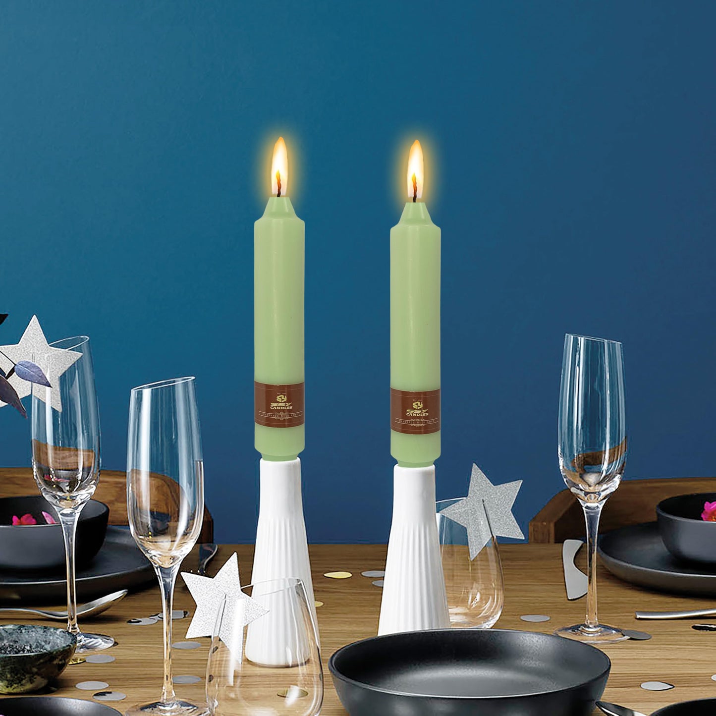 Unscented Taper Candles 7 in Small Candlesticks Light Green Candles 4 Pack for Dinner Household Wedding Party Home Décor