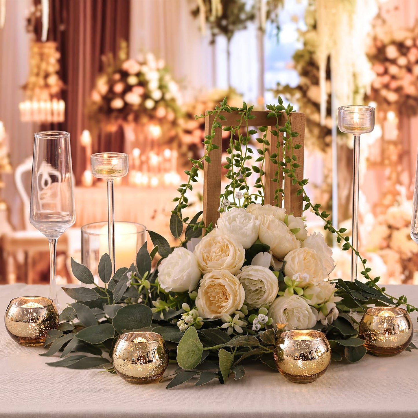 LETINE Gold Mercury Glass Votive Candle Holders - Set of 36 | Elegant Gold Tealight Candle Holders for Table Centerpieces,Spring Summer Weddings, Rehearsal Dinners, Valentine's Day Decorations